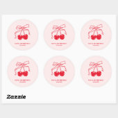 Roze & Rode Kersen Verjaardag Ronde Sticker (Vel)