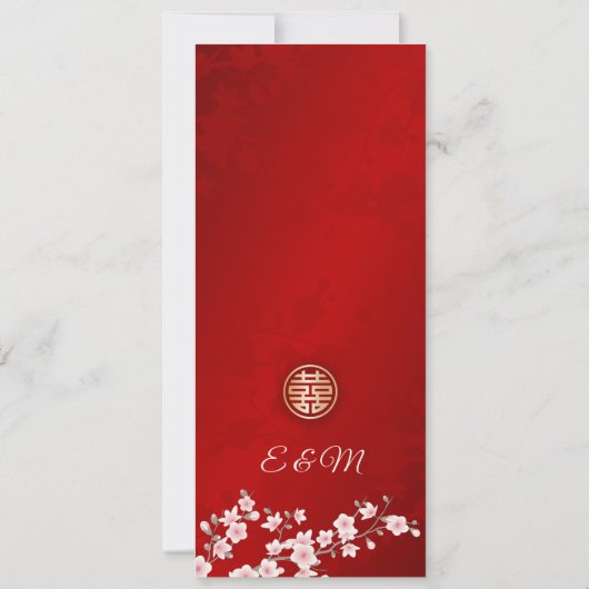 Roze Rode Kersenbloesem Chinees Bruiloft Menu Kaar Kaart (Achterkant)