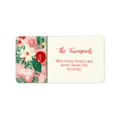 Roze Rode Kerst Bloemen Retour Adres Label (Voorkant)