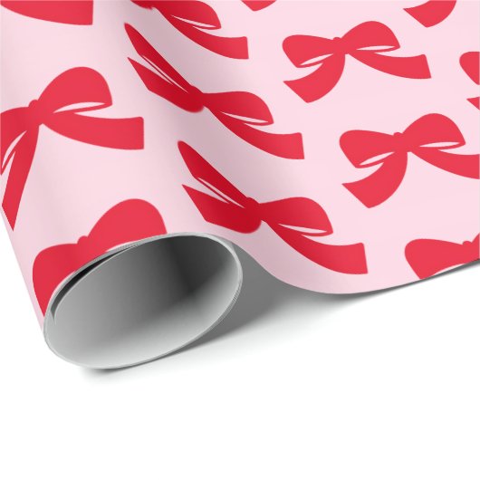 Roze Rode Kerst Bow Wrapping Paper Cadeaupapier (Rol Hoek)