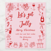 Roze Rode Kerst Wijnfles Label Drink Doodles Wijn Etiket (Enkel label)