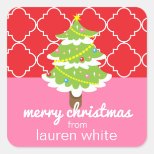 Roze & Rode Kerstboom Gift Stickers