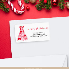 Roze Rode Kerstboom Strik Vakantie Etiket