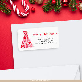 Roze Rode Kerstboom Strik Vakantie Etiket