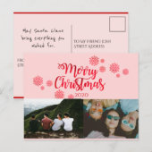 Roze rode kerstkaart feestdagenkaart (Voorkant / Achterkant)