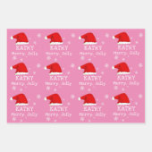 Roze rode kerstman met snowflake Merry Jolly Kinde Inpakpapier Vel (Voorkant)