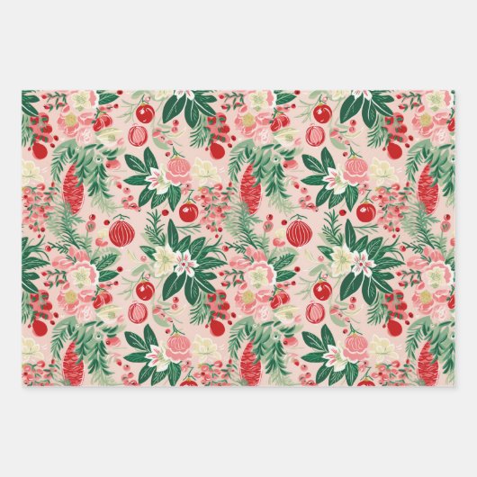 Roze Rode Kerstmis Inpakpapier Vel (Voorkant 3)