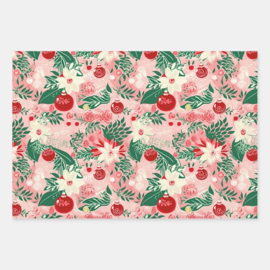 Roze Rode Kerstmis Inpakpapier Vel (Voorkant)