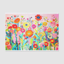 Roze Rode Kleuren Bloem Abstract Schilderij Decoup Tissuepapier