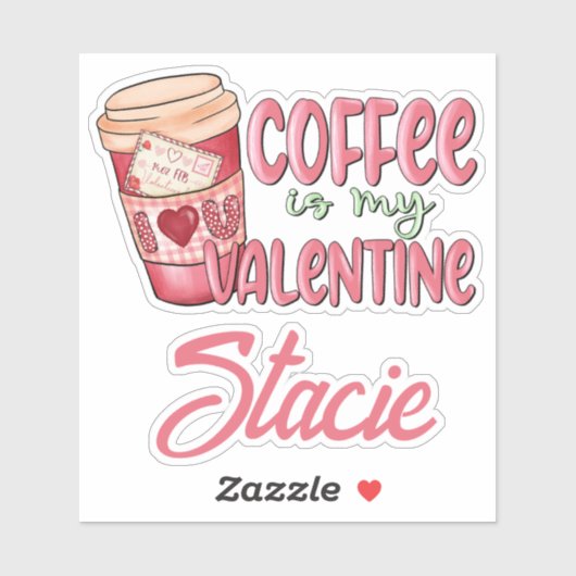 Roze Rode Koffie Mijn Valentijn Naam Sticker (Vel)