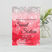 Roze rode kruis gradiënt Silver Glitter Sweet 16 Kaart (Staand voorkant)