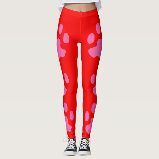 Roze rode Leggings met poten (Voorkant)
