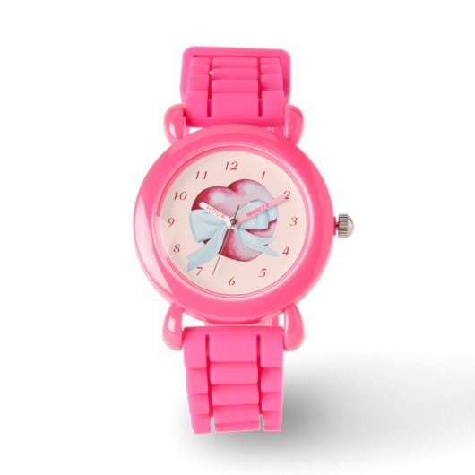 roze rode liefde hart en witte boog horloge (Voorkant)