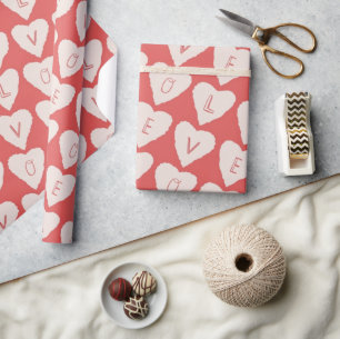 Roze rode liefde harten inpakpapier