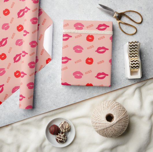 Roze rode lip kussen Valentijnsdag Cadeaupapier (Crafts)