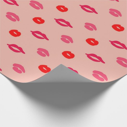 Roze rode lippatroon Valentijnsdag Cadeaupapier (Hoek)