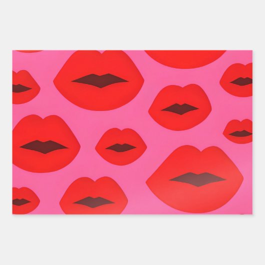 Roze & Rode Lippen Inpakpapier Vel (Voorkant)