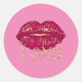 Roze rode lippen kus gouden glitter XOXO Ronde Sticker