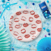 Roze rode lippen kus papieren bordje (Feest)