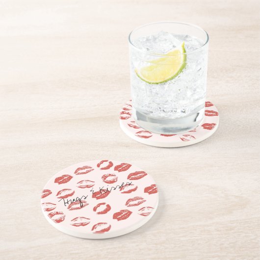 Roze rode lippen kus zandsteen onderzetter (Zijkant)