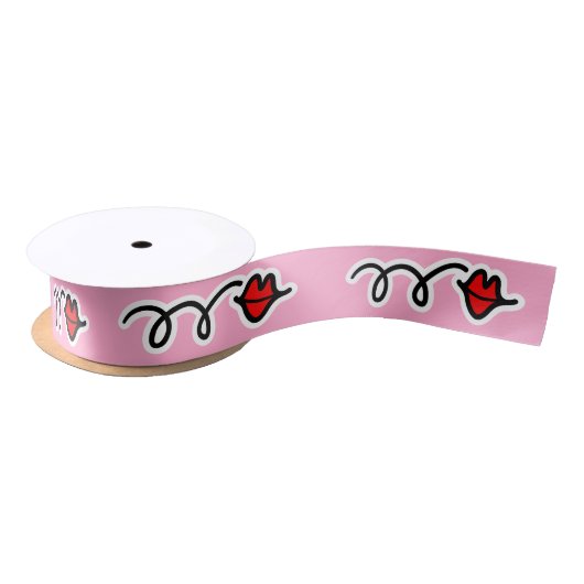 Roze rode lippen lint | Girly kussen voor cadeaus (Spoel)