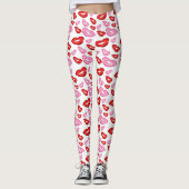 Roze Rode Lippenstift Afdruk Leggings (Voorkant)