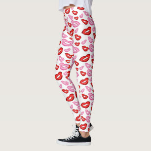 Roze Rode Lippenstift Afdruk Leggings