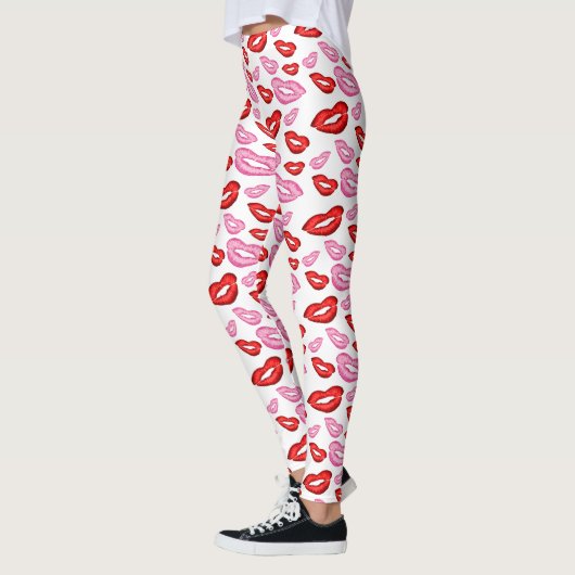 Roze Rode Lippenstift Afdruk Leggings (Links)