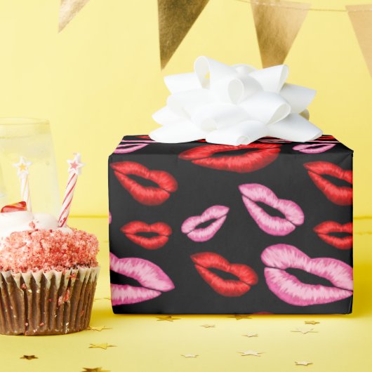 Roze rode lippenstift mond print cadeaupapier (Verjaardagsfeest)