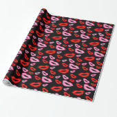 Roze rode lippenstift mondafdruk cadeaupapier (Uitgerold)