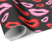 Roze rode lippenstift mondafdruk cadeaupapier (Rol Hoek)
