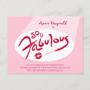 Roze rode lipstick 50 en Fabulous Birthday Party Uitnodiging Briefkaart