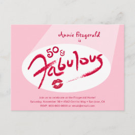 Roze rode lipstick 50 en Fabulous Birthday Party Uitnodiging Briefkaart