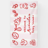 Roze & Rode met de Hand Getekende Doodle Whimsical Spandoek (Verticaal)