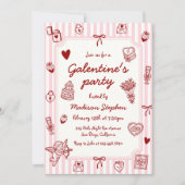 Roze Rode Met De Hand Getekende Galentine's Feest Kaart (Voorkant)