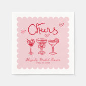 Roze Rode Met de Hand Getekende Whimsical Retro Br Servet (Voorkant)