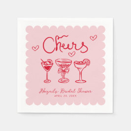 Roze Rode Met de Hand Getekende Whimsical Retro Br Servet