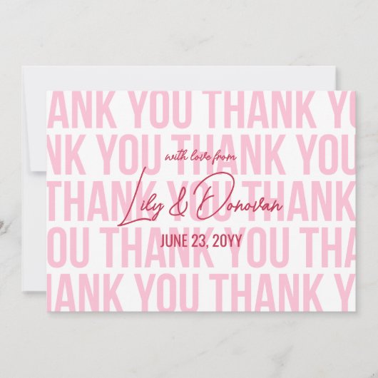 Roze & Rode Moderne Typografie Huwelijk Bedankkaart (Voorkant)