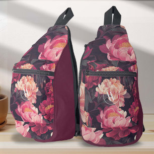 Roze rode natuur bloem  patroon, monogram sling bag
