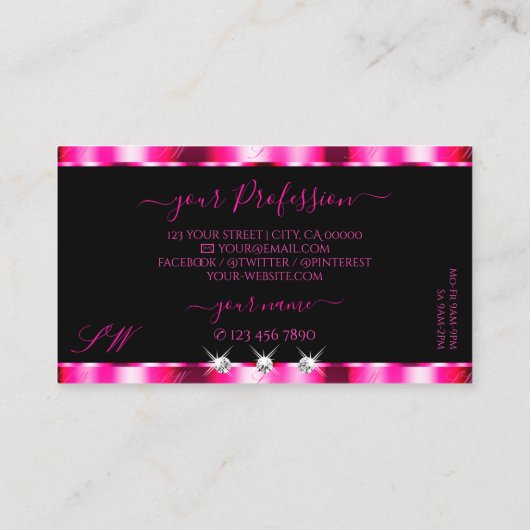 Roze rode ombre zwarte juwelen Initialen Visitekaartje (Achterkant)