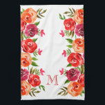 Roze rode Oranje bloemen monogrammen Theedoek<br><div class="desc">Florale patronen van rode,  oranje,  roze en bruine bloemen en groene bladeren op ELKE COLOR ACHTERGROND - wij shows wit. Geef jezelf een persoonlijk tintje met een monogram,  initiaal,  naam of gezegde,  een cadeau,  bruiloft of cadeau voor moederdag.</div>