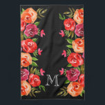 Roze rode Oranje bloemen op zwart Theedoek<br><div class="desc">Florale patronen van rode, oranje, roze en bruine bloemen en groene bladeren op ELKE COLOR-ACHTERGROND - wij shows zwart. Personaliseer met een monogram, een initiaal, een naam, of een gezegde. Geweldig voor jezelf, een cadeau, een huwelijkscadeau, een cadeau voor het huishouden of voor moederdag.</div>