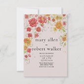 Roze rode oranje groene bloemen bruiloft kaart (Voorkant)