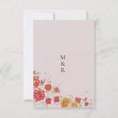 Roze rode oranje groene bloemen bruiloft kaart (Achterkant)