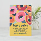 Roze rode Oranje moderne bloemen informele bruilof Kaart (Staand voorkant)