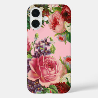   roze rode paarse bloemen iPhone 16 hoesje