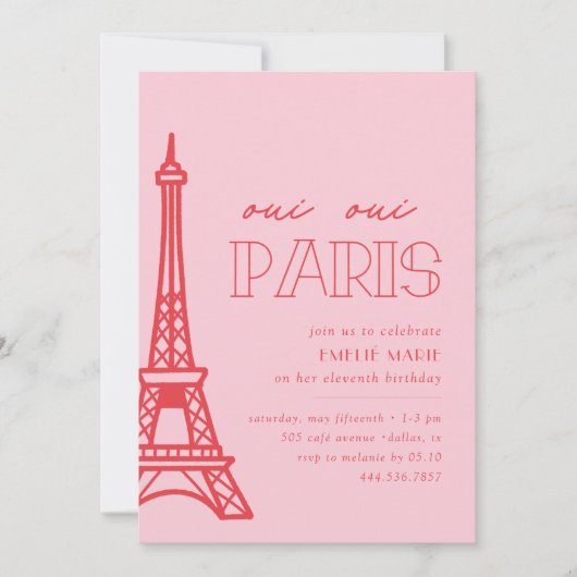 Roze rode Paris meisjes verjaardagsfeestje Kaart (Voorkant)