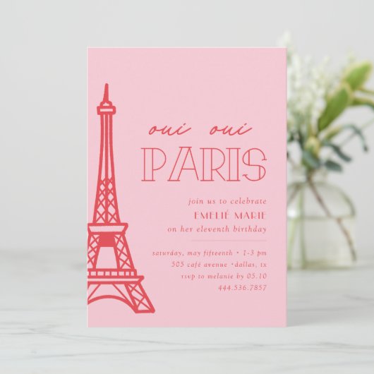 Roze rode Paris meisjes verjaardagsfeestje Kaart (Staand voorkant)