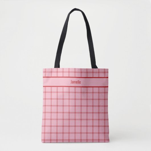 Roze + Rode Plaid Bruidsmeisje Tote Bag (Voorkant)