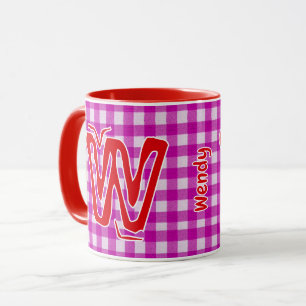 Roze & Rode Plaid (Girly Monogram Naam) Mok